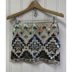 Express Skirt Womens Aztec Sequined Mini Boho‎ Southwestern Trendy Size XS